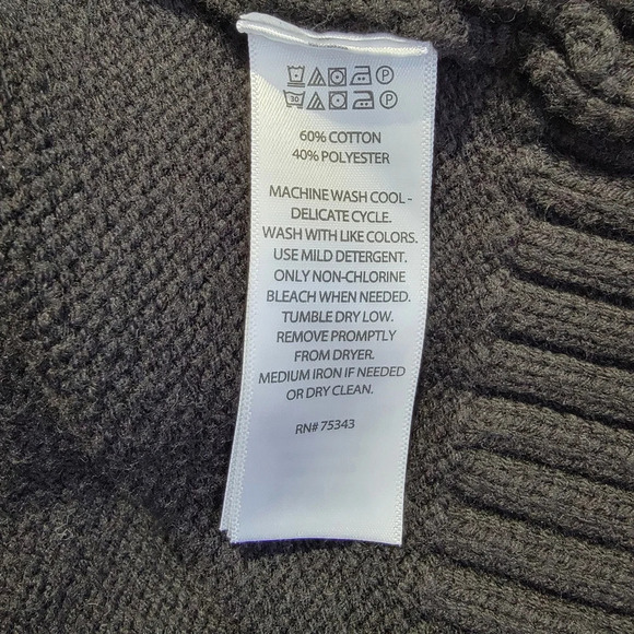 Tahari Chunky Knit Heavy Open Cardigan Hooded Gray Black Cream Colorblock Size M - Picture 7 of 8